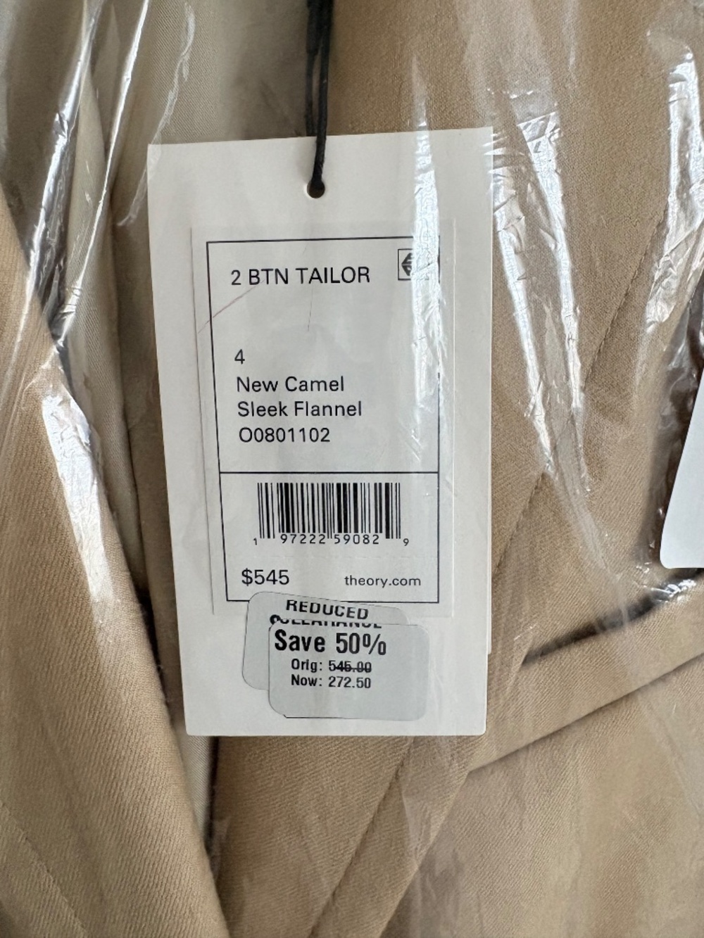 NWT Theory Taylor New Camel Sleek Flannel - Picture 4 of 5
